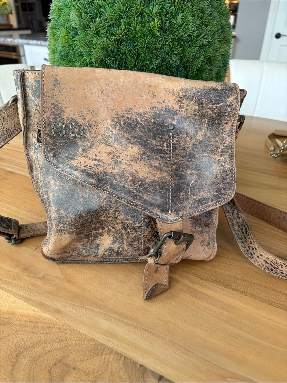 BED|STU Distressed Two-Tone Brown Crossbody Bag